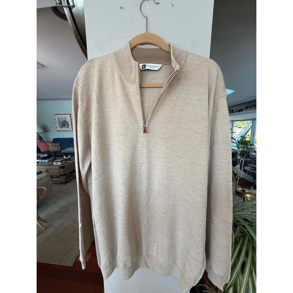 Bachrach 100% Merino Wool Quarter Zip Sweater XL Italian Quiet Luxury Old Money